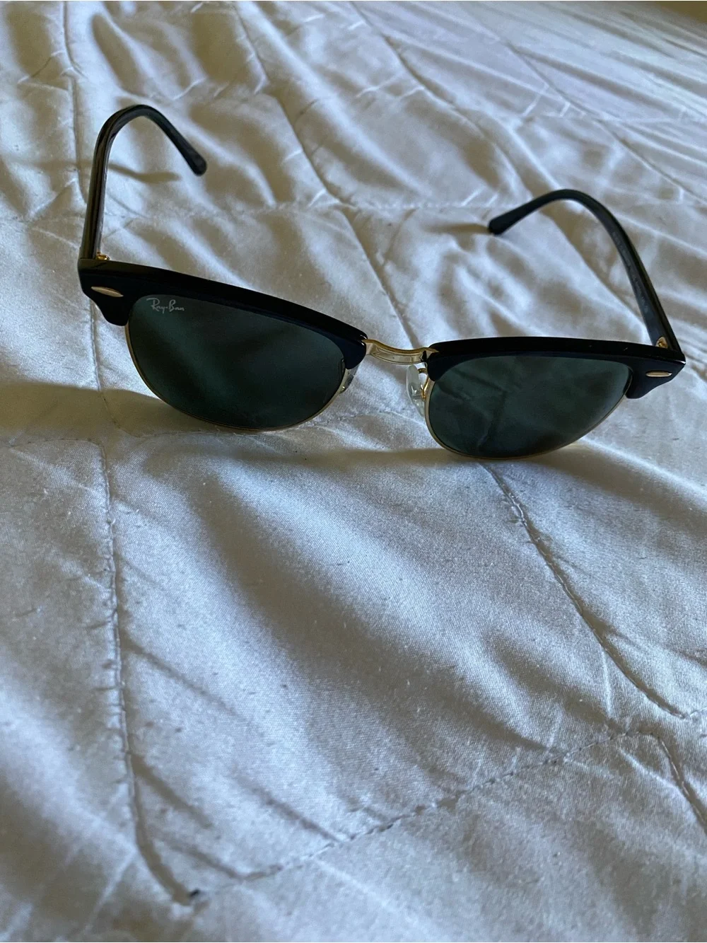 Ray-Ban Black & Gold Clubmaster Sunglasses with Green Lenses